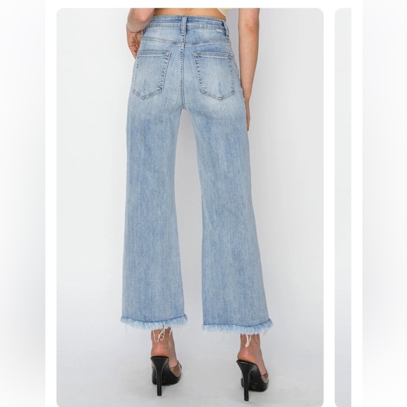 RISEN High Rise Crop Wide Fray Hem Jeans- 27 - Picture 2 of 12